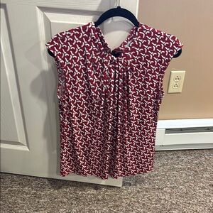 Liz Claiborne Red and White Pleated Blouse.
